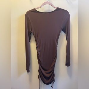 Long sleeve rouched brown mini dress size small.
